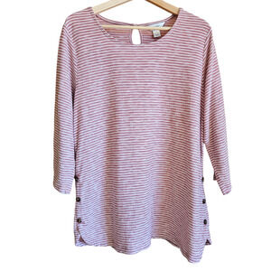 CJ Banks Women's 3/4 Sleeve Striped Pink Scoop Neck Blouse Size 1X